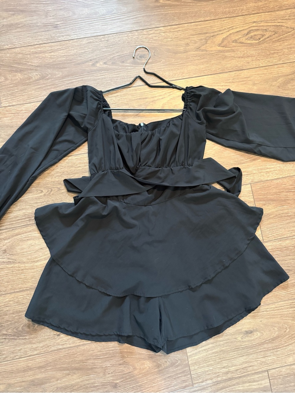 Black Long Sleeve Ruffle Romper
